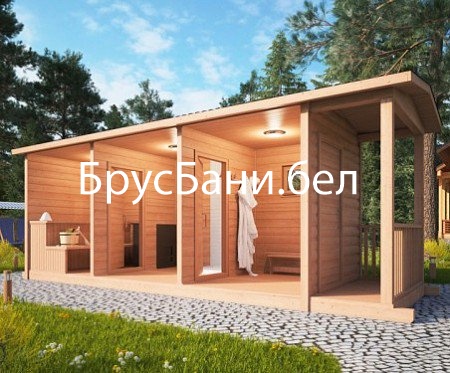 Готовая баня из бруса с терассой 